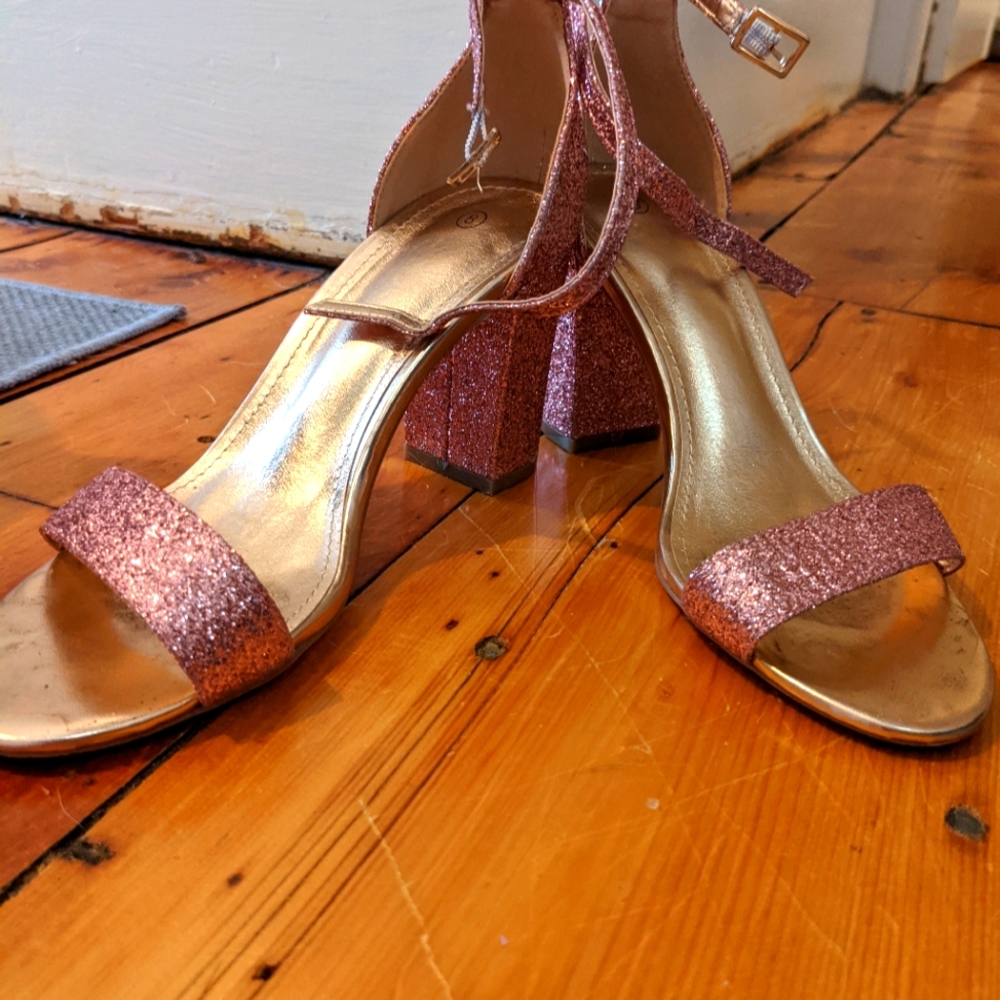 Blush Glitter Block Heels